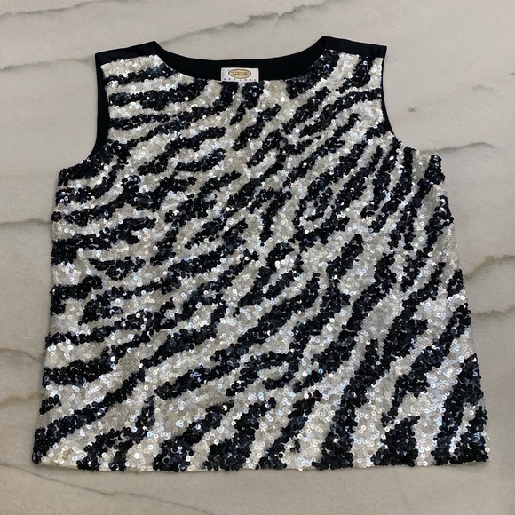 Talbots Tops - Talbots Sleeveless Top size 10 Black White Sequins Silk NWT